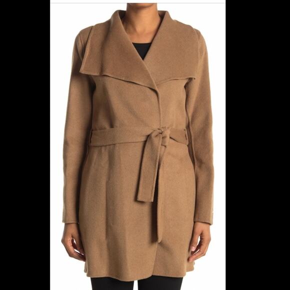 TAHARI Ella Wing Tie Waist Wool Blend Coat - Picture 2 of 7